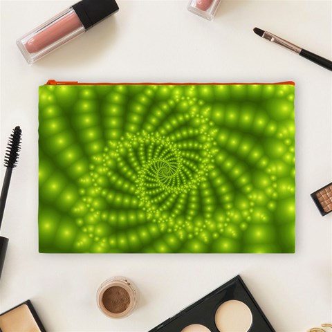 Glossy Lime Green Beaded Spiral Fractal Cosmetic Bag (Large) from ArtsNow.com Front