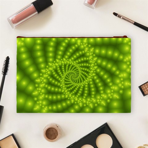 Glossy Lime Green Beaded Spiral Fractal Cosmetic Bag (Large) from ArtsNow.com Back