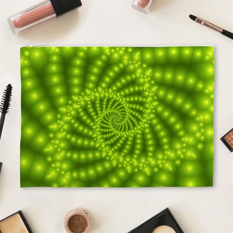 Glossy Lime Green Beaded Spiral Fractal Cosmetic Bag (XL) from ArtsNow.com Front