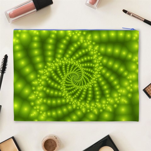 Glossy Lime Green Beaded Spiral Fractal Cosmetic Bag (XL) from ArtsNow.com Back