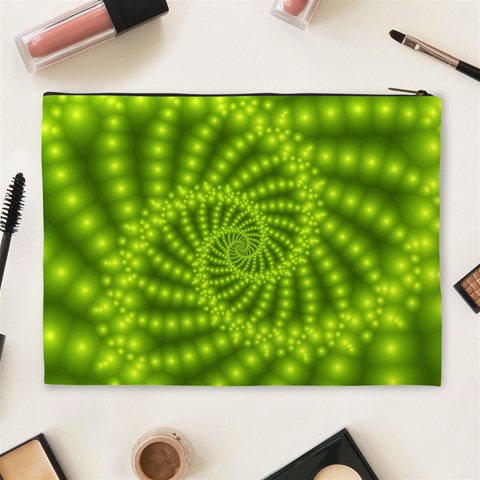 Glossy Lime Green Beaded Spiral Fractal Cosmetic Bag (XL) from ArtsNow.com Back