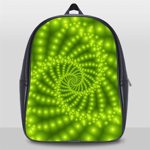 Glossy Lime Green Beaded Spiral Fractal School Bag (Large) from ArtsNow.com Front