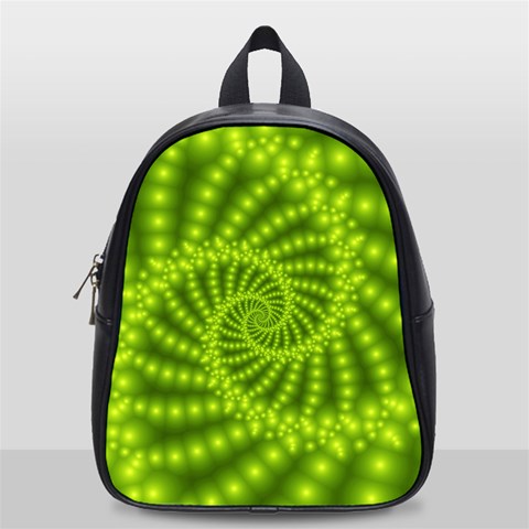 Glossy Lime Green Beaded Spiral Fractal School Bag (Small) from ArtsNow.com Front