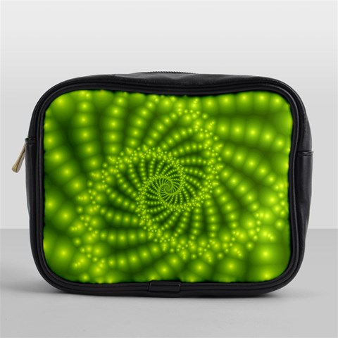 Glossy Lime Green Beaded Spiral Fractal Mini Toiletries Bag (One Side) from ArtsNow.com Front