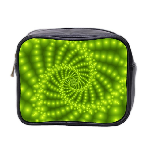 Glossy Lime Green Beaded Spiral Fractal Mini Toiletries Bag (Two Sides) from ArtsNow.com Front