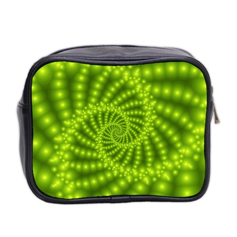 Glossy Lime Green Beaded Spiral Fractal Mini Toiletries Bag (Two Sides) from ArtsNow.com Back