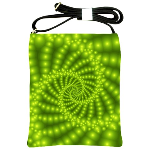 Glossy Lime Green Beaded Spiral Fractal Shoulder Sling Bag from ArtsNow.com Front