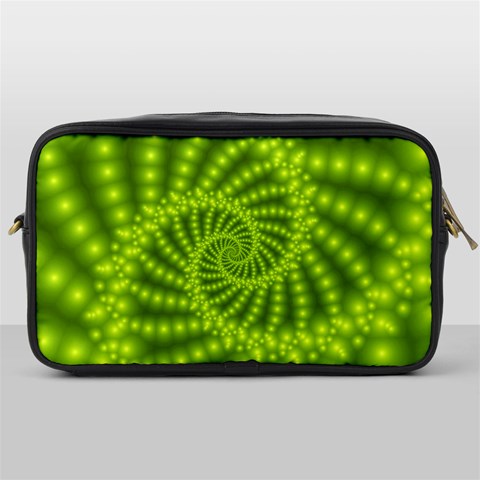 Glossy Lime Green Beaded Spiral Fractal Toiletries Bag (One Side) from ArtsNow.com Front