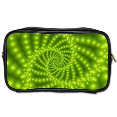 Glossy Lime Green Beaded Spiral Fractal Toiletries Bag (Two Sides) from ArtsNow.com Front