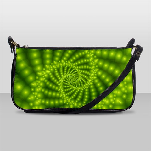 Glossy Lime Green Beaded Spiral Fractal Shoulder Clutch Bag from ArtsNow.com Front