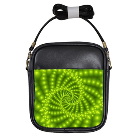 Glossy Lime Green Beaded Spiral Fractal Girls Sling Bag from ArtsNow.com Front