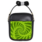 Glossy Lime Green Beaded Spiral Fractal Girls Sling Bag