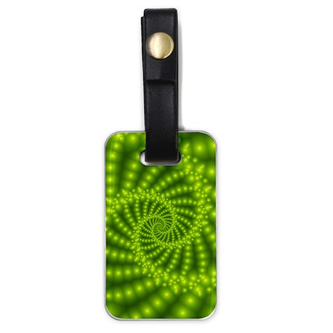 Glossy Lime Green Beaded Spiral Fractal Luggage Tag (one side) from ArtsNow.com Front