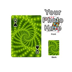 Queen Glossy Lime Green Beaded Spiral Fractal Playing Cards 54 (Mini) from ArtsNow.com Front - SpadeQ