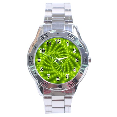 Glossy Lime Green Beaded Spiral Fractal Stainless Steel Analogue Watch from ArtsNow.com Front