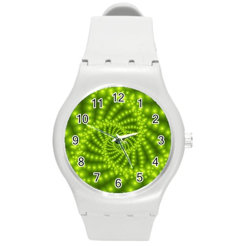 Glossy Lime Green Beaded Spiral Fractal Round Plastic Sport Watch (M) from ArtsNow.com Front