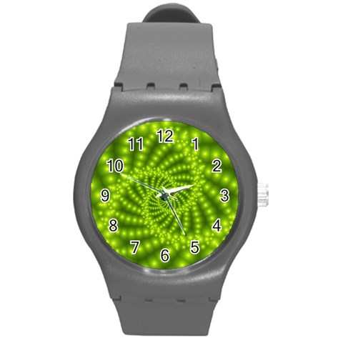 Glossy Lime Green Beaded Spiral Fractal Round Plastic Sport Watch (M) from ArtsNow.com Front