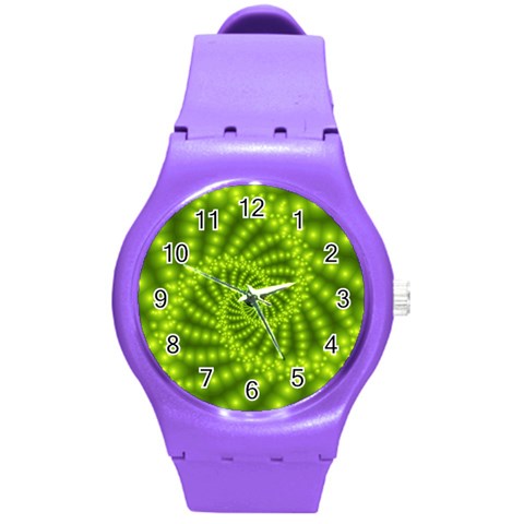 Glossy Lime Green Beaded Spiral Fractal Round Plastic Sport Watch (M) from ArtsNow.com Front