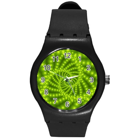 Glossy Lime Green Beaded Spiral Fractal Round Plastic Sport Watch (M) from ArtsNow.com Front