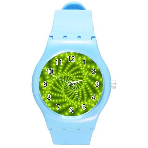 Glossy Lime Green Beaded Spiral Fractal Round Plastic Sport Watch (M) from ArtsNow.com Front