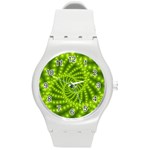 Glossy Lime Green Beaded Spiral Fractal Round Plastic Sport Watch (M)