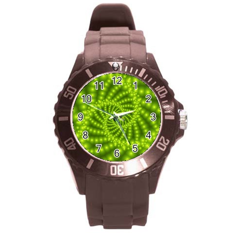 Glossy Lime Green Beaded Spiral Fractal Round Plastic Sport Watch (L) from ArtsNow.com Front