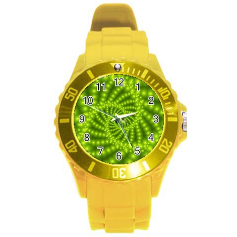 Glossy Lime Green Beaded Spiral Fractal Round Plastic Sport Watch (L) from ArtsNow.com Front