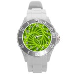 Glossy Lime Green Beaded Spiral Fractal Round Plastic Sport Watch (L)