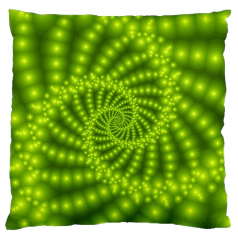 Glossy Lime Green Beaded Spiral Fractal Large Cushion Case (One Side) from ArtsNow.com Front