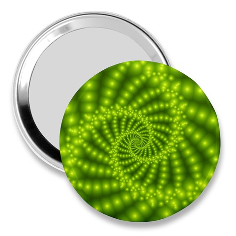 Glossy Lime Green Beaded Spiral Fractal 3  Handbag Mirror from ArtsNow.com Front