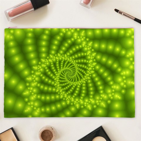 Glossy Lime Green Beaded Spiral Fractal Cosmetic Bag (XXL) from ArtsNow.com Front