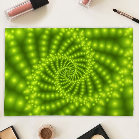 Glossy Lime Green Beaded Spiral Fractal Cosmetic Bag (XXL) from ArtsNow.com Back