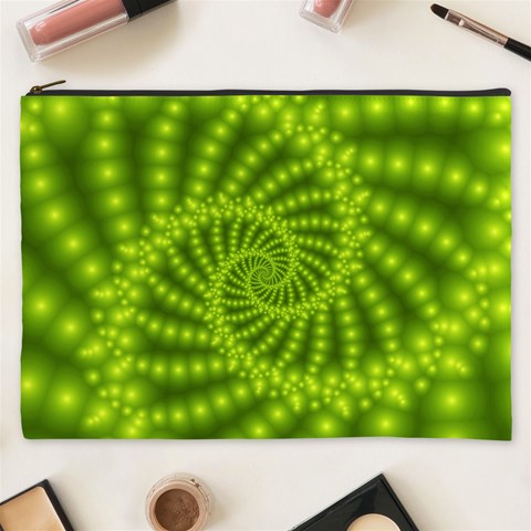 Glossy Lime Green Beaded Spiral Fractal Cosmetic Bag (XXXL) from ArtsNow.com Front