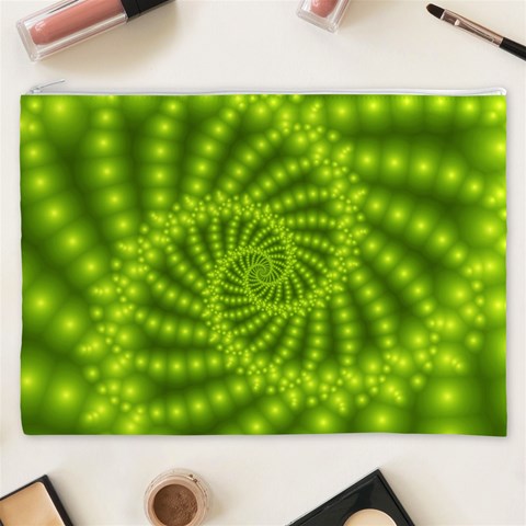 Glossy Lime Green Beaded Spiral Fractal Cosmetic Bag (XXXL) from ArtsNow.com Front