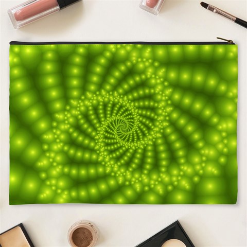 Glossy Lime Green Beaded Spiral Fractal Cosmetic Bag (XXXL) from ArtsNow.com Back