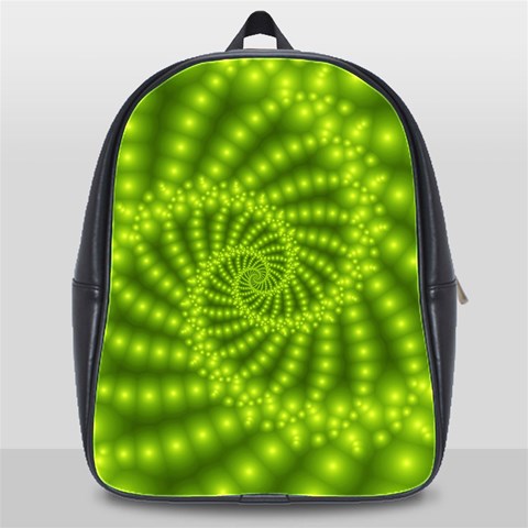 Glossy Lime Green Beaded Spiral Fractal School Bag (XL) from ArtsNow.com Front