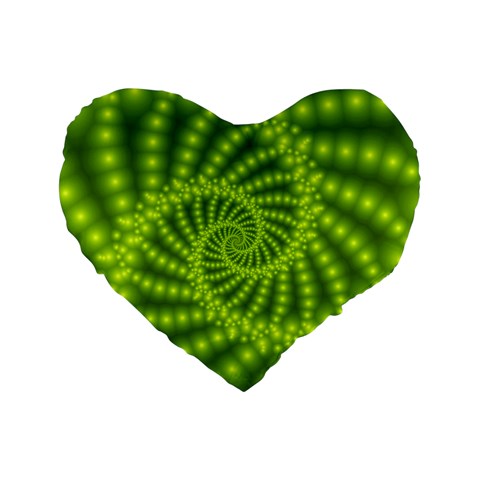 Glossy Lime Green Beaded Spiral Fractal Standard 16  Premium Heart Shape Cushion  from ArtsNow.com Front