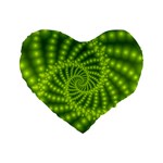 Glossy Lime Green Beaded Spiral Fractal Standard 16  Premium Heart Shape Cushion 