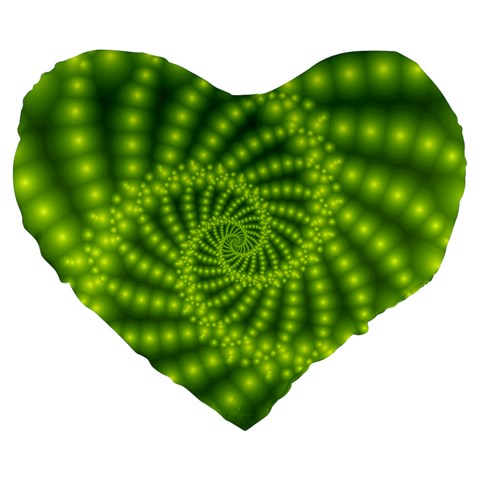 Glossy Lime Green Beaded Spiral Fractal Large 19  Premium Heart Shape Cushion from ArtsNow.com Front