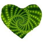 Glossy Lime Green Beaded Spiral Fractal Large 19  Premium Heart Shape Cushion