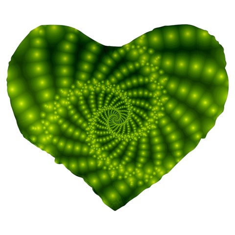 Glossy Lime Green Beaded Spiral Fractal Large 19  Premium Heart Shape Cushion from ArtsNow.com Back