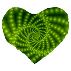 Glossy Lime Green Beaded Spiral Fractal Large 19  Premium Heart Shape Cushion from ArtsNow.com Back