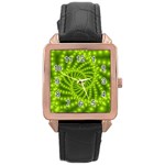 Glossy Lime Green Beaded Spiral Fractal Rose Gold Leather Watch 