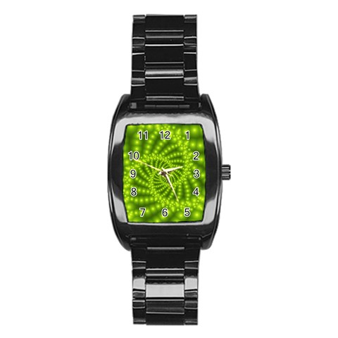 Glossy Lime Green Beaded Spiral Fractal Stainless Steel Barrel Watch from ArtsNow.com Front