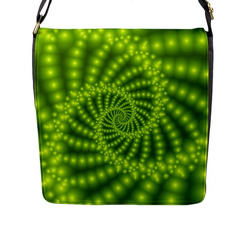 Glossy Lime Green Beaded Spiral Fractal Flap Closure Messenger Bag (L) from ArtsNow.com Front