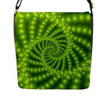 Glossy Lime Green Beaded Spiral Fractal Flap Closure Messenger Bag (L)