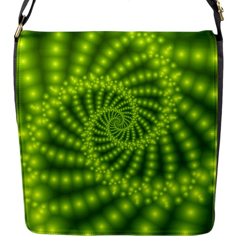 Glossy Lime Green Beaded Spiral Fractal Flap Closure Messenger Bag (S) from ArtsNow.com Front