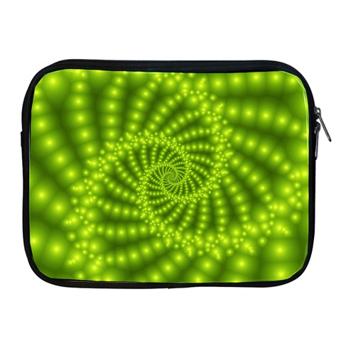 Glossy Lime Green Beaded Spiral Fractal Apple iPad 2/3/4 Zipper Case from ArtsNow.com Front