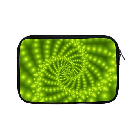 Glossy Lime Green Beaded Spiral Fractal Apple iPad Mini Zipper Case from ArtsNow.com Front