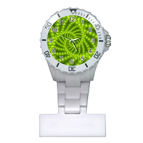 Glossy Lime Green Beaded Spiral Fractal Plastic Nurses Watch from ArtsNow.com Front